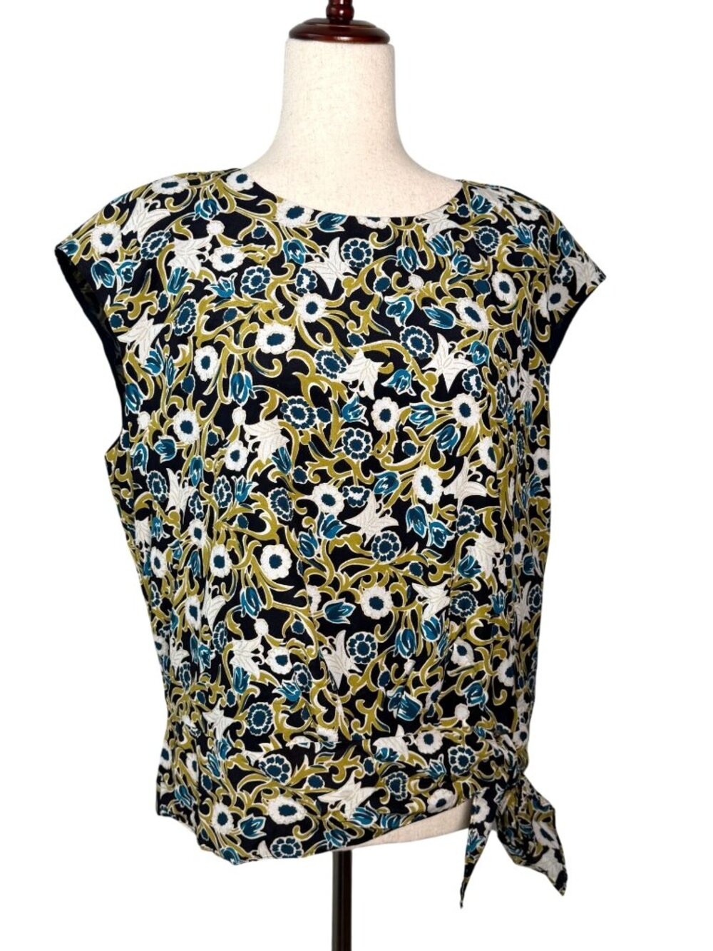 Lafayette 148 Sleeveless Silk Blouse Floral Print Tie Waist Detail Size L Career